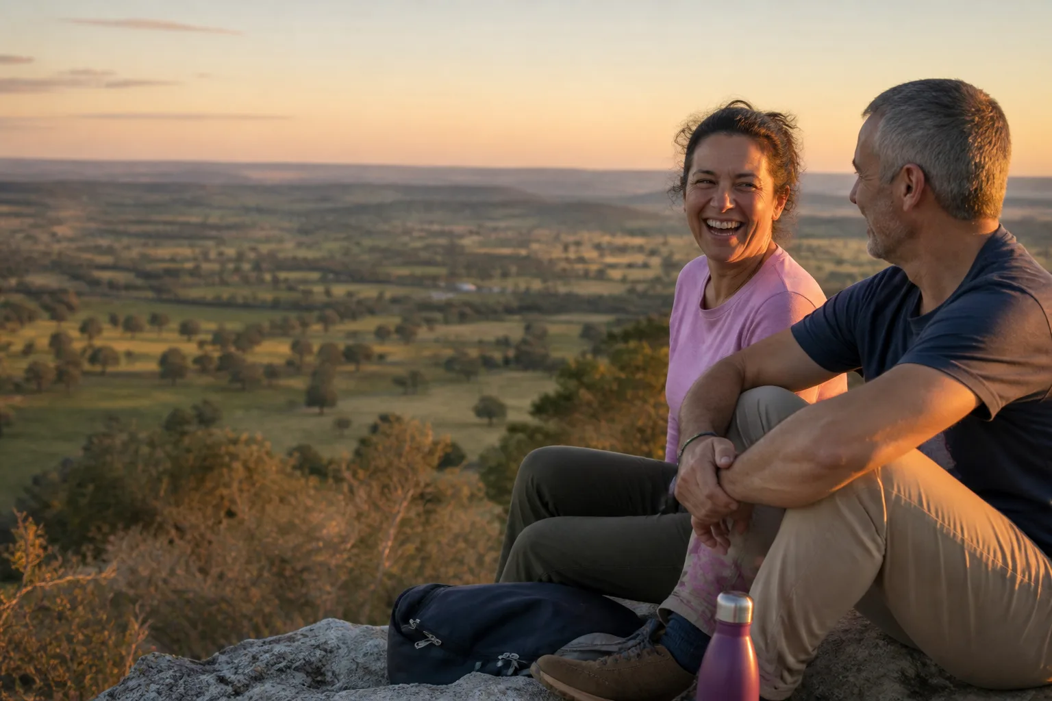 A couple planning a drive through the Central West NSW countryside
