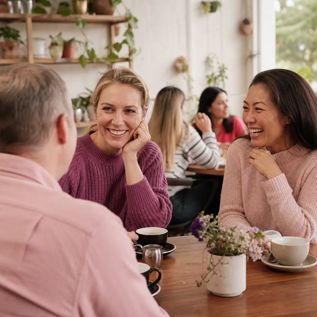 People talking at a daytime cafe table in Dubbo
